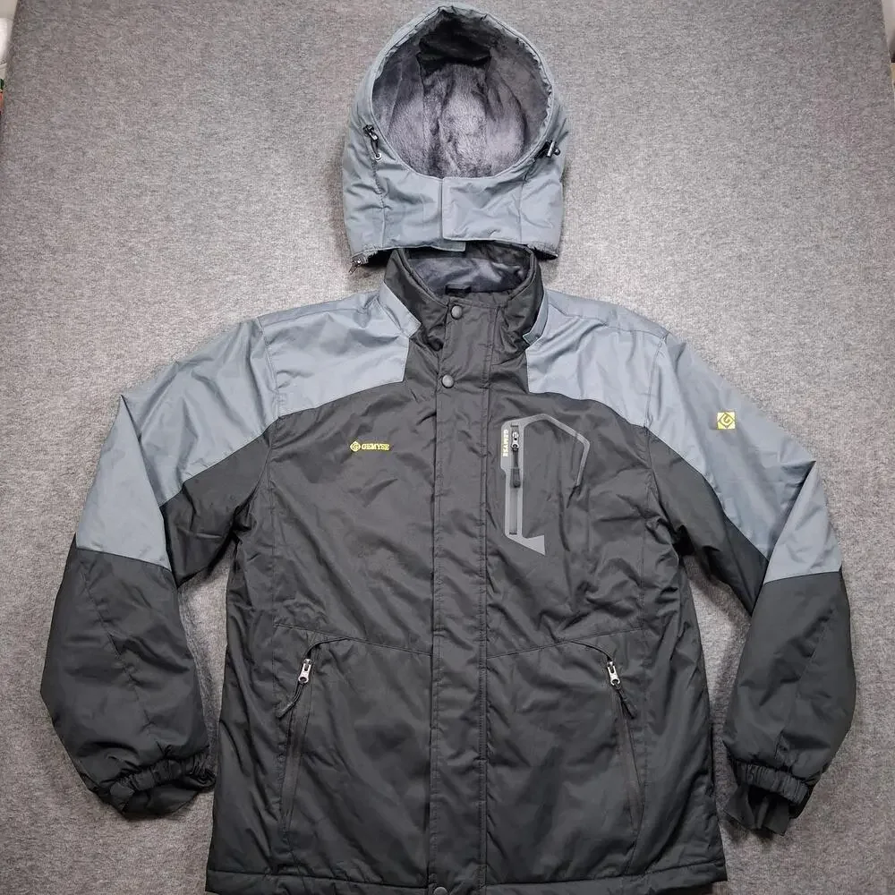 GEMYSE Jacket Mens Medium Gray Colorblock Hooded Ski Snowboard Fleece Lined